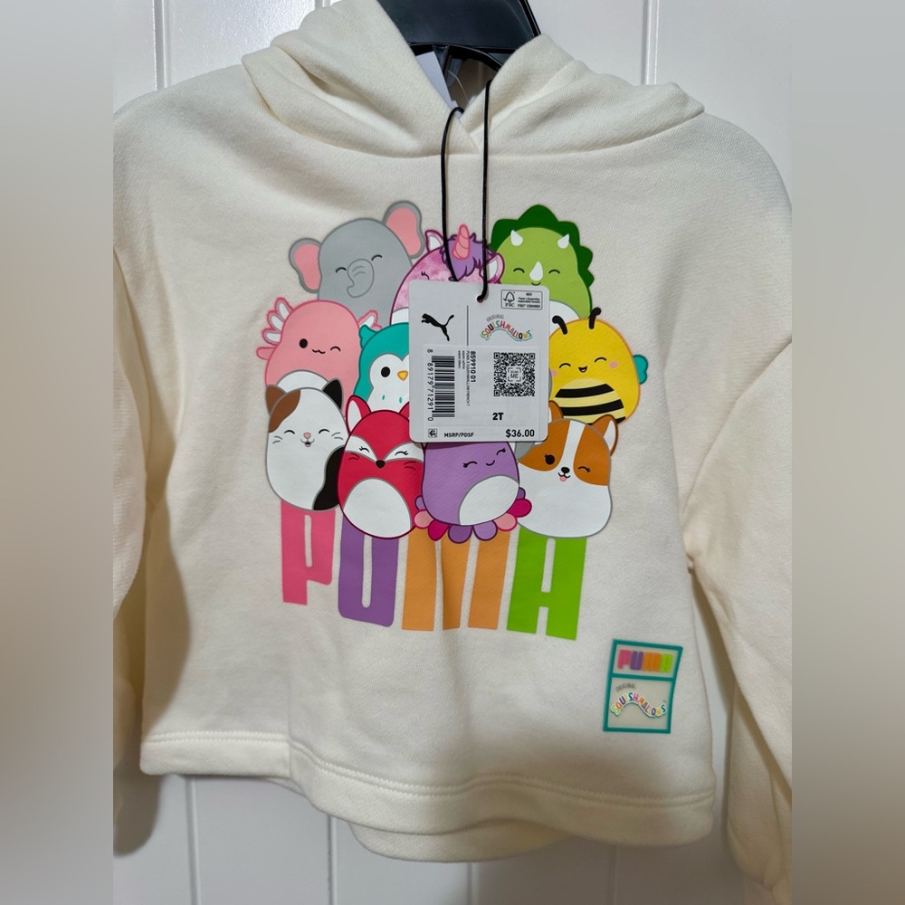 Puma Cream Kids Hoodie with Multicolor Cute Character Print (Squishmallows)
